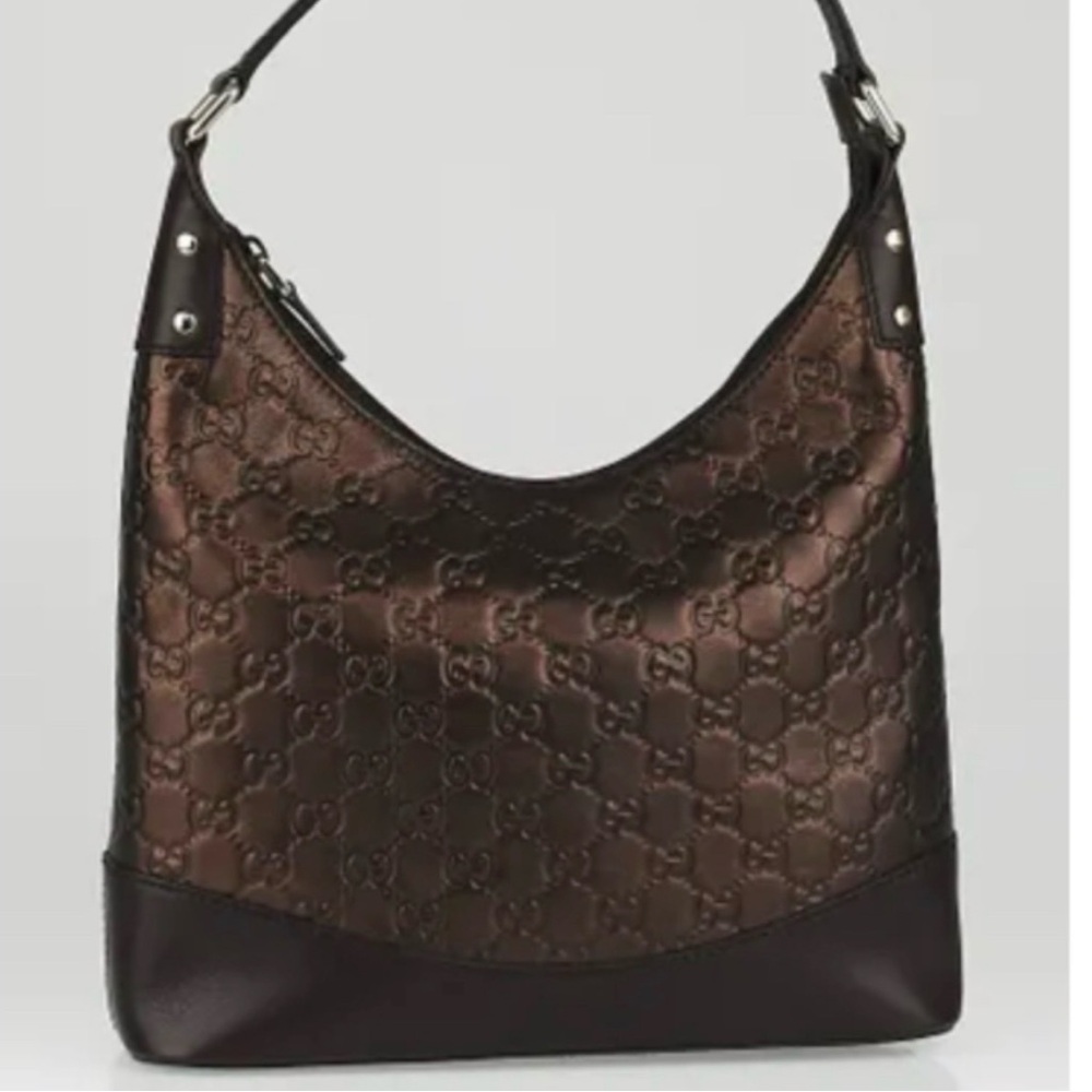 Gucci Dark Brown Embossed Hobo Bag